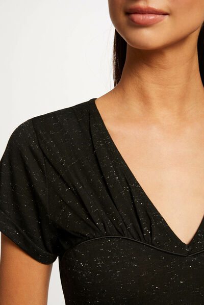 Camiseta manga corta con escote en V negro mujer