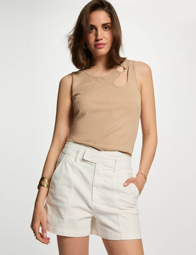 Top sin manga marron clair mujer