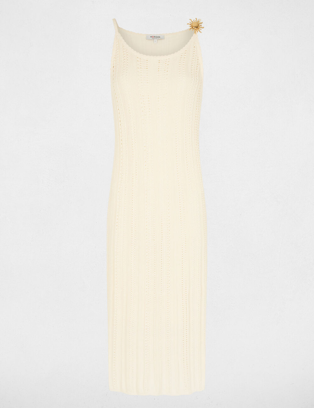 Vestido de punto bordado marfil mujer