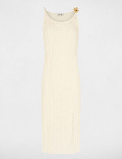 Vestido de punto bordado marfil mujer