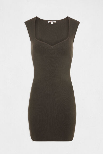 Vestido de punto ajustado escote corazón  mujer