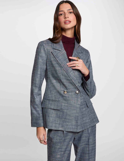 Chaqueta estampado de cuadros azul marino mujer