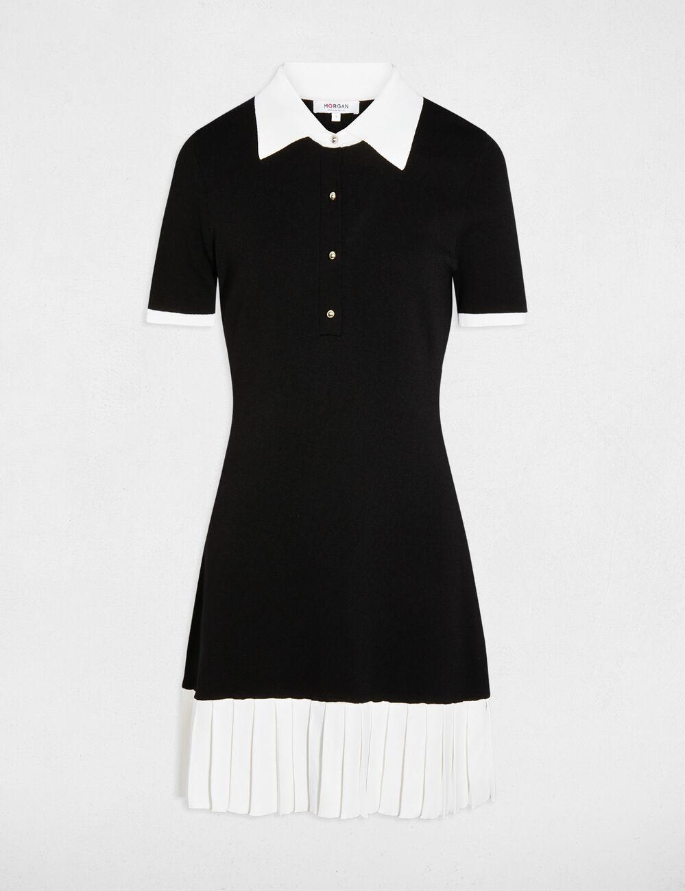 Vestido de punto corto con cuello vuelto negro mujer