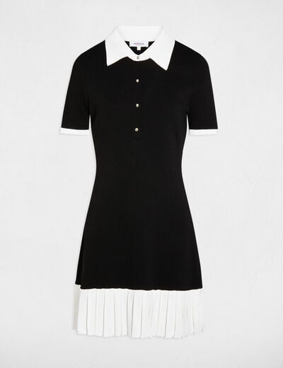 Vestido de punto corto con cuello vuelto negro mujer