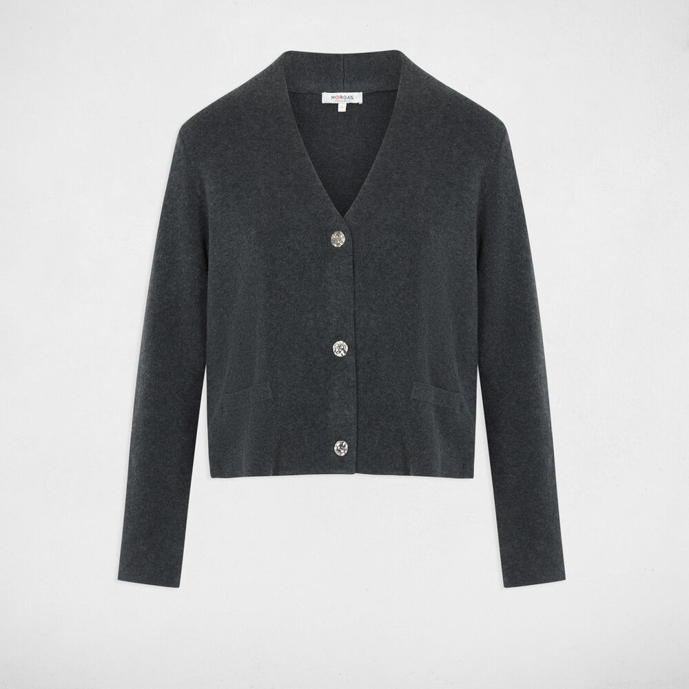 C&aacute;rdigan de punto con cuello en V gris oscuro mujer
