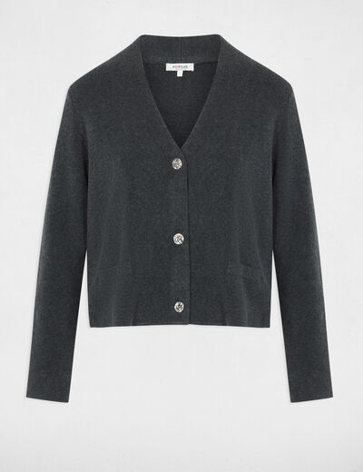 C&aacute;rdigan de punto con cuello en V gris oscuro mujer