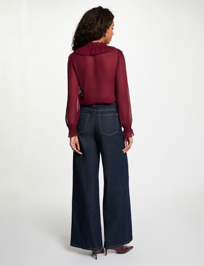 Camisa fluida con cuello en v burdeos mujer