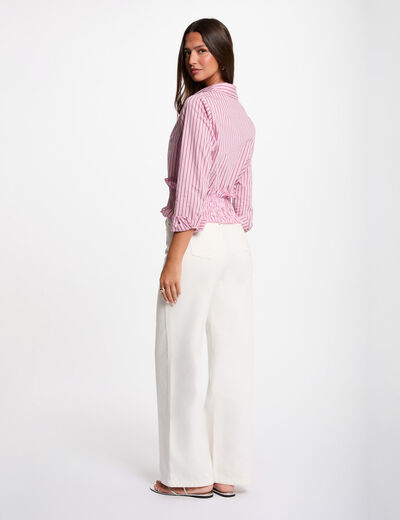 Camisa de rayas con cuello vuelto rosa mujer