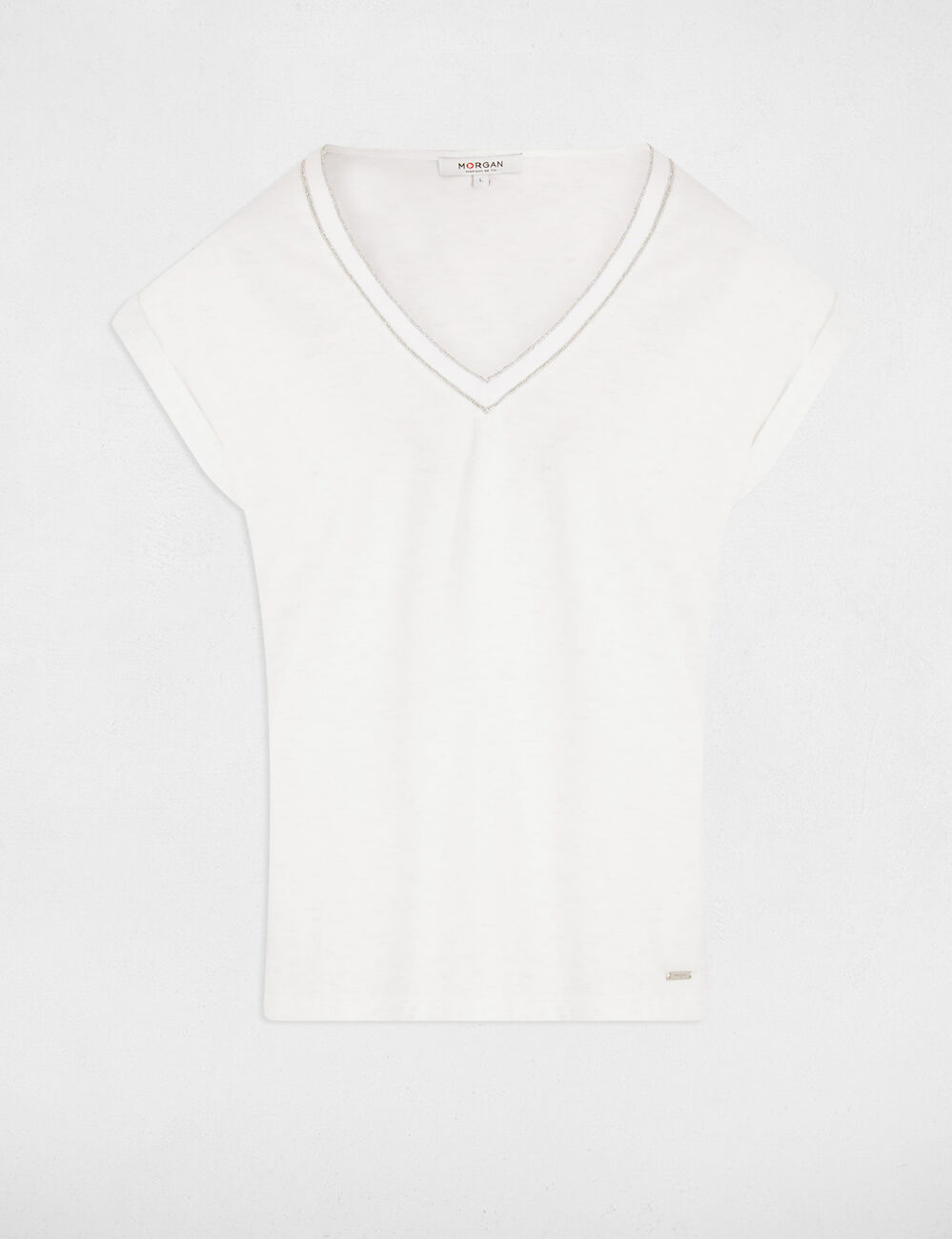 Camiseta de manga corta marfil mujer