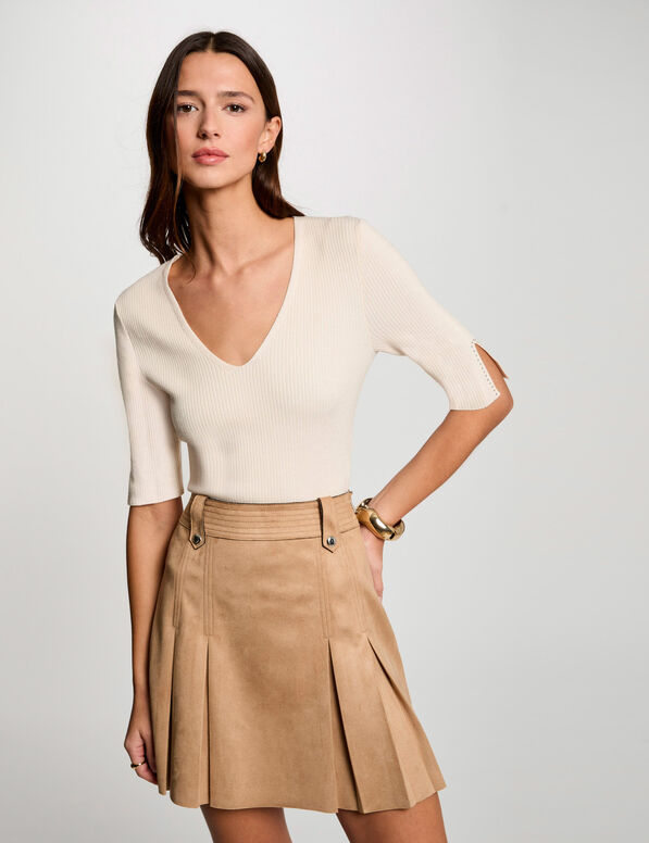 jersey escote en v marfil mujer Jersey escote en V marfil mujer