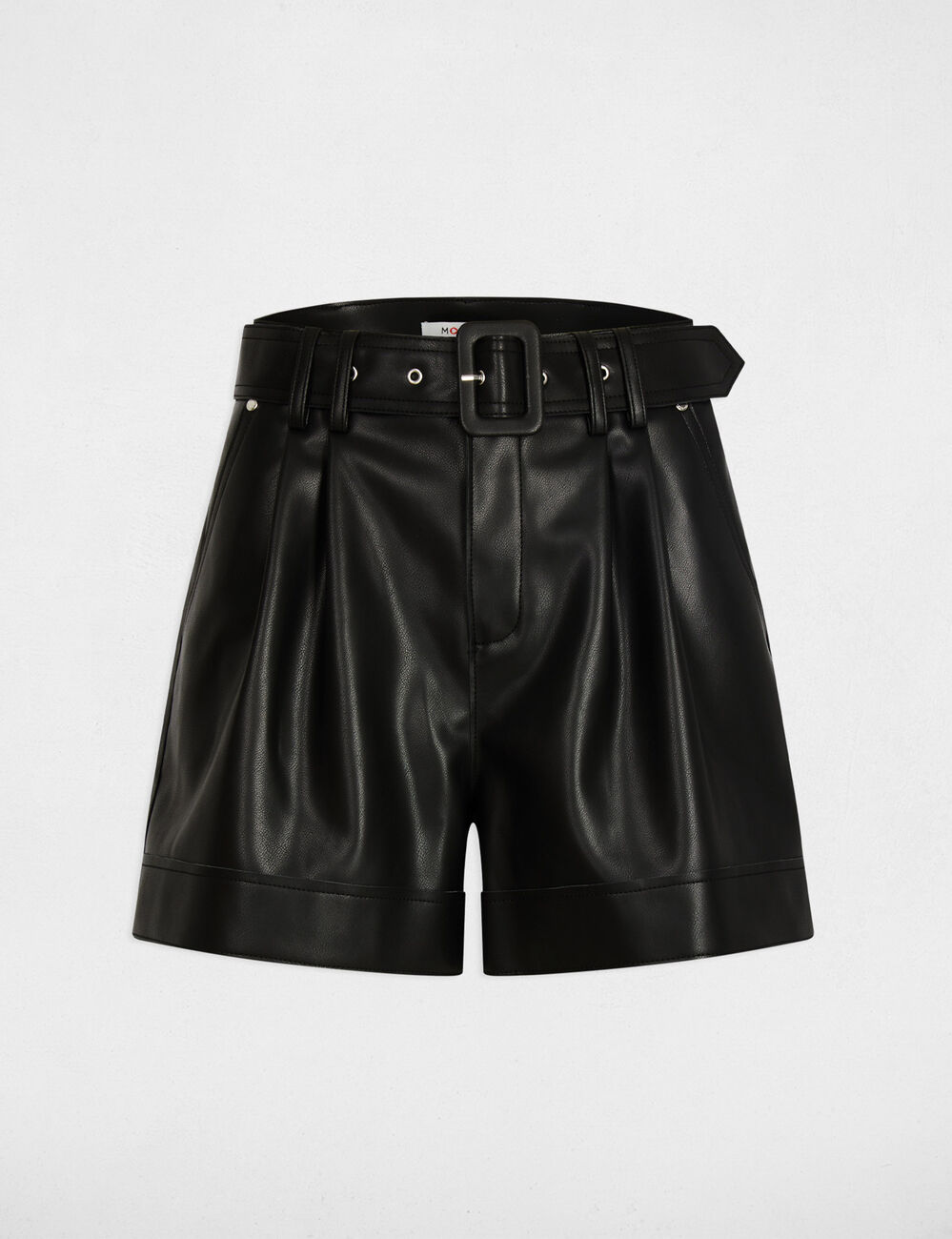Short ajustado cuero sintético negro mujer