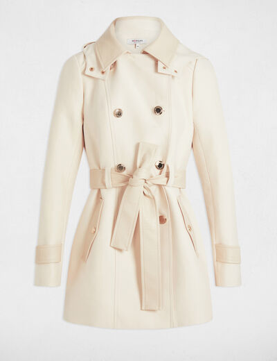 Gabardina con cuero sintético marfil mujer