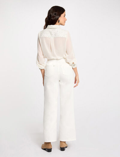 Camisa manga larga marfil mujer