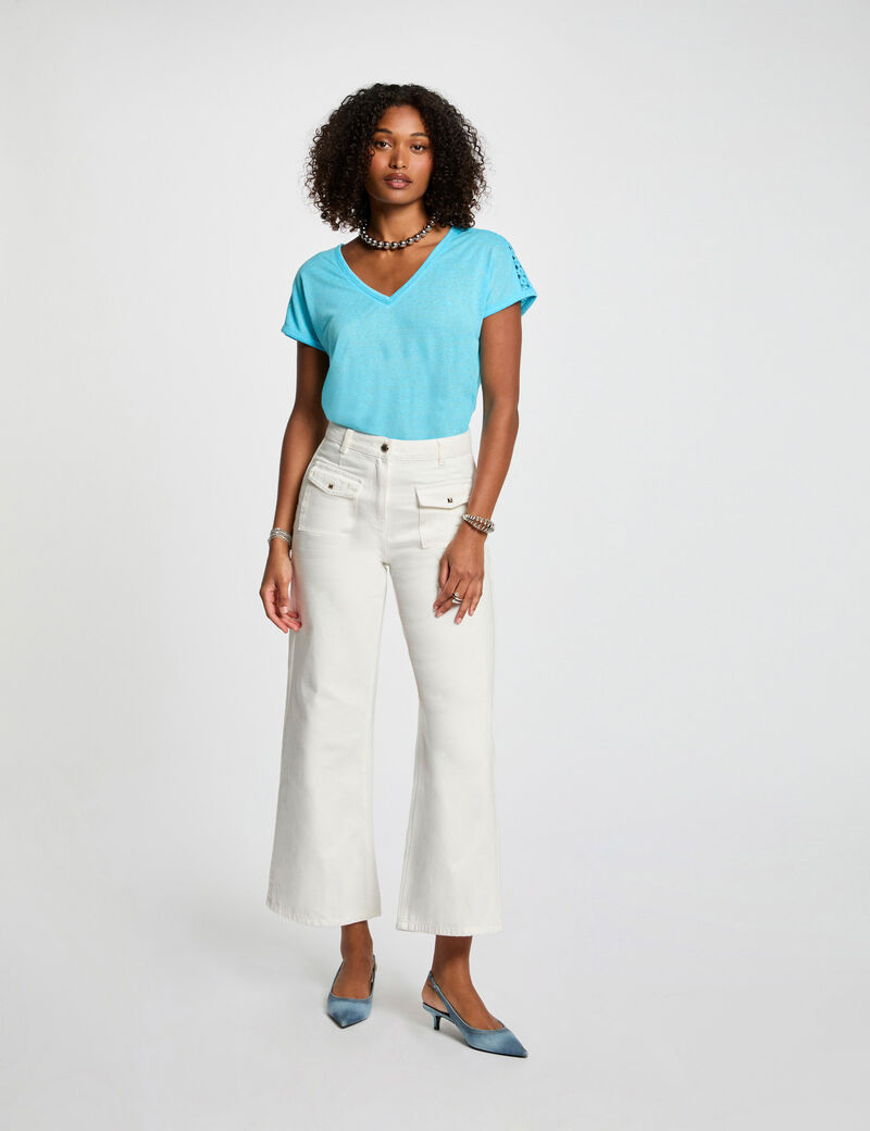 Camiseta manga corta azul cielo mujer
