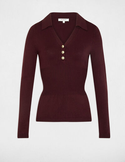 Jersey entallado con cuello polo ciruela mujer