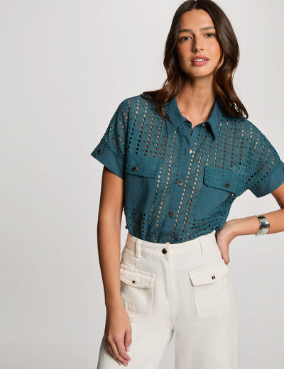 Camisa manga corta azul petróleo mujer