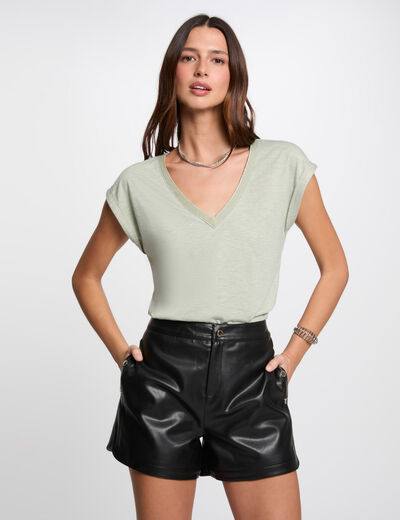 Camiseta de manga corta verde claro mujer