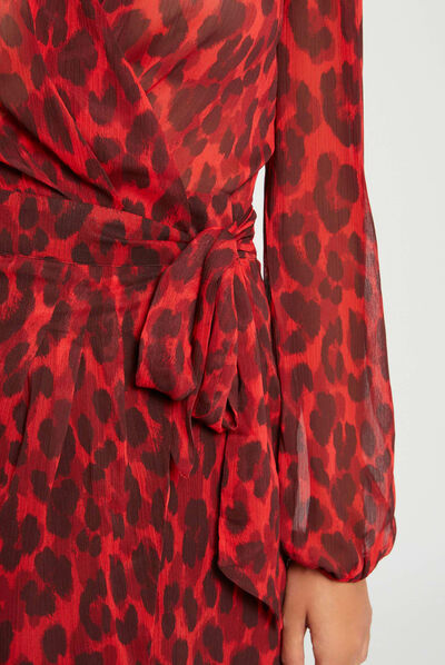 Vestido cruzado estampado de leopardo multico mujer