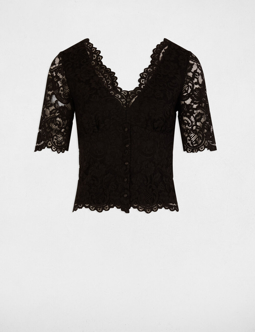 Camiseta encaje manga 3/4 negro mujer