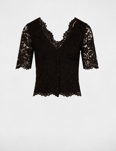 Camiseta encaje manga 3/4 negro mujer