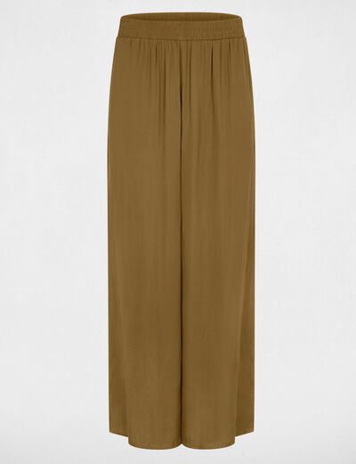 Pantal&oacute;n ancho fluido verde caqui mujer