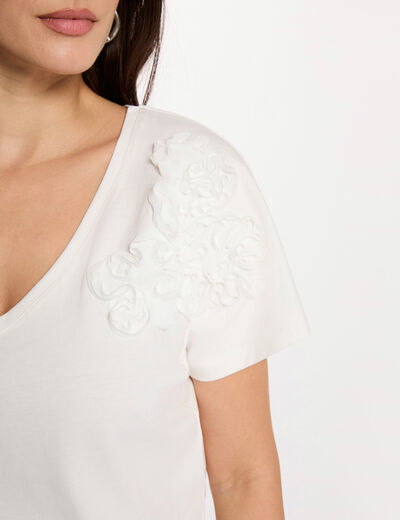 Camiseta cuello v manga corta blanco mujer