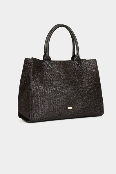 Bolso shopper rectangular lentejuelas negro mujer