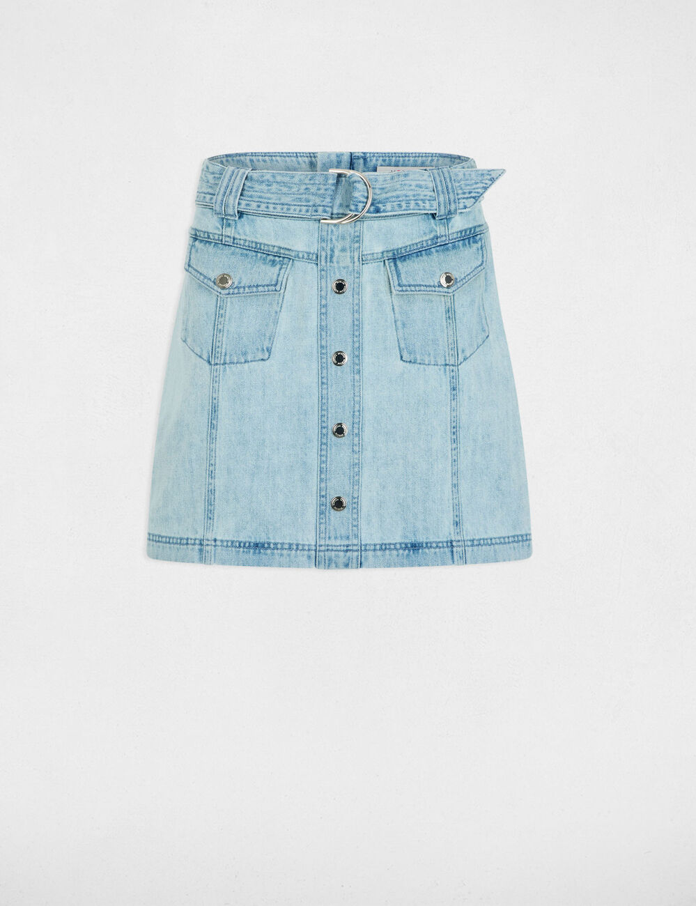 Falda vaquero corta denim descolorido mujer