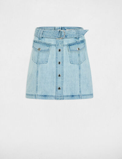 Falda vaquero corta denim descolorido mujer