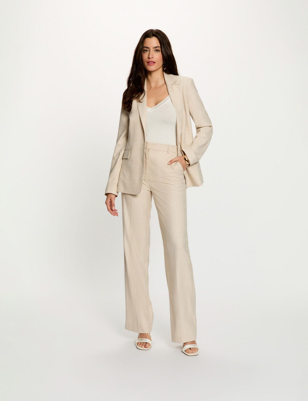Blazer con cuello de solapa beige mujer