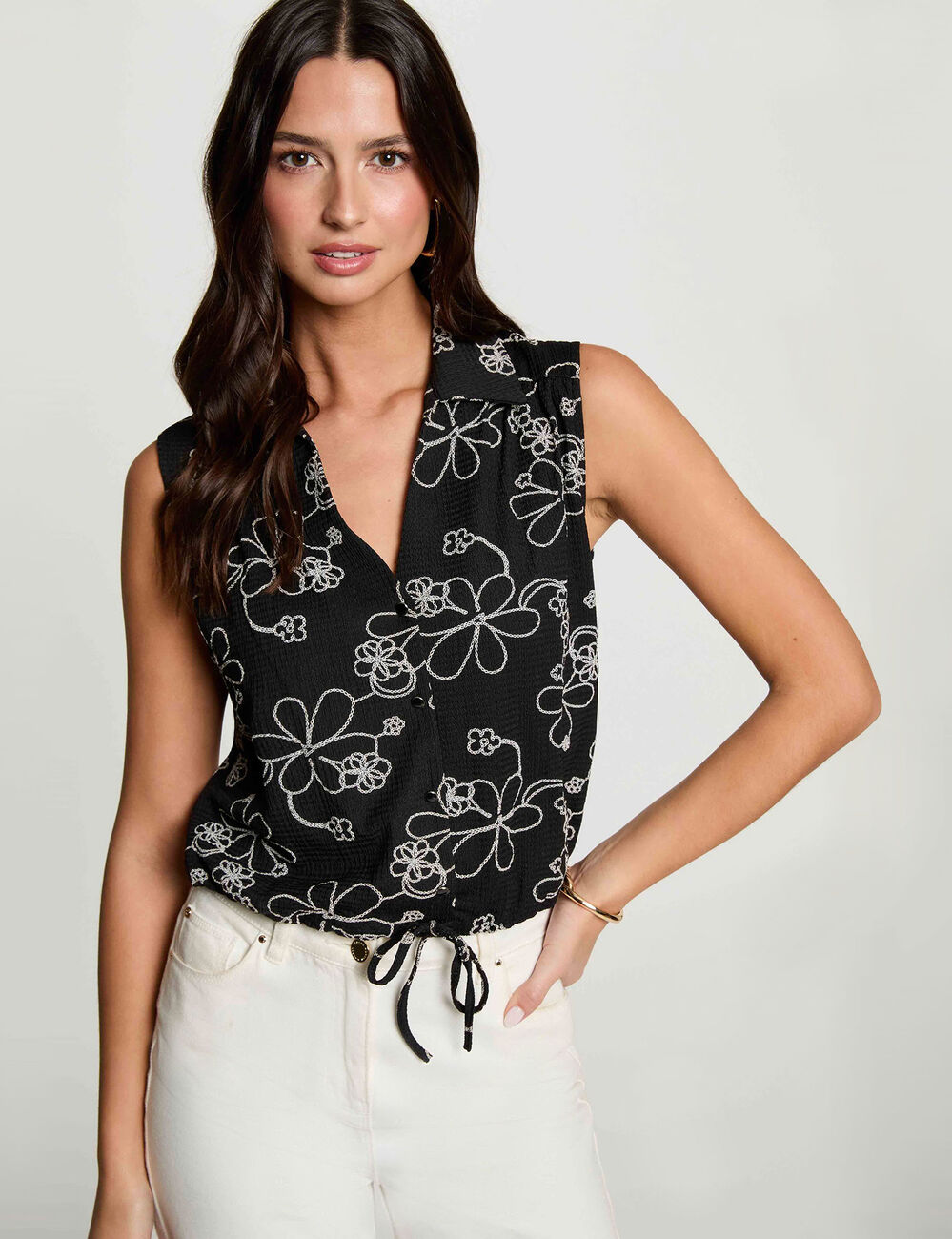 Blusa sin mangas con cuello en V negro mujer