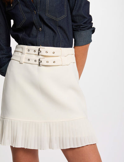 Falda corta con flecos blanco mujer