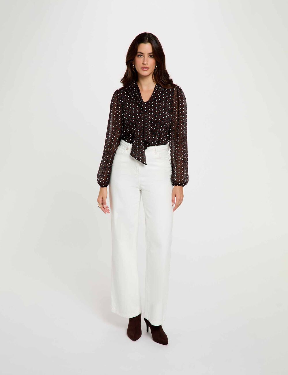 Blusa de gasa con cuello lazada multicolor mujer