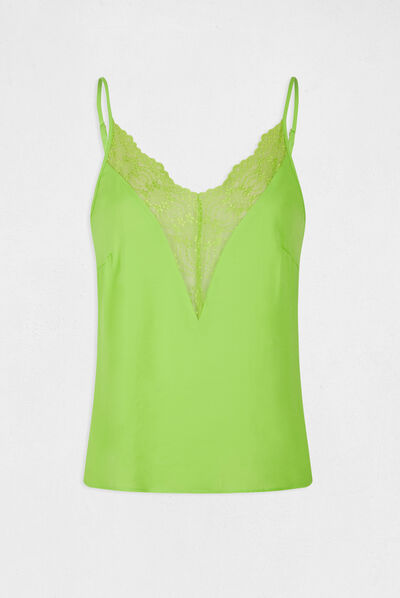 Blusa con tirantes finos y encaje verde pistacho mujer
