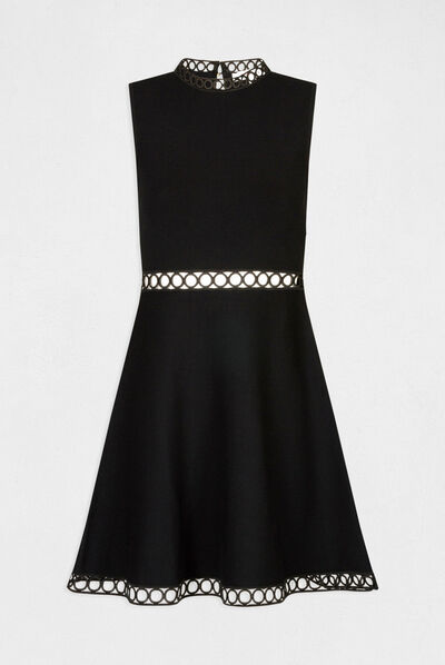 Vestido patinadora de punto con bandas negro mujer