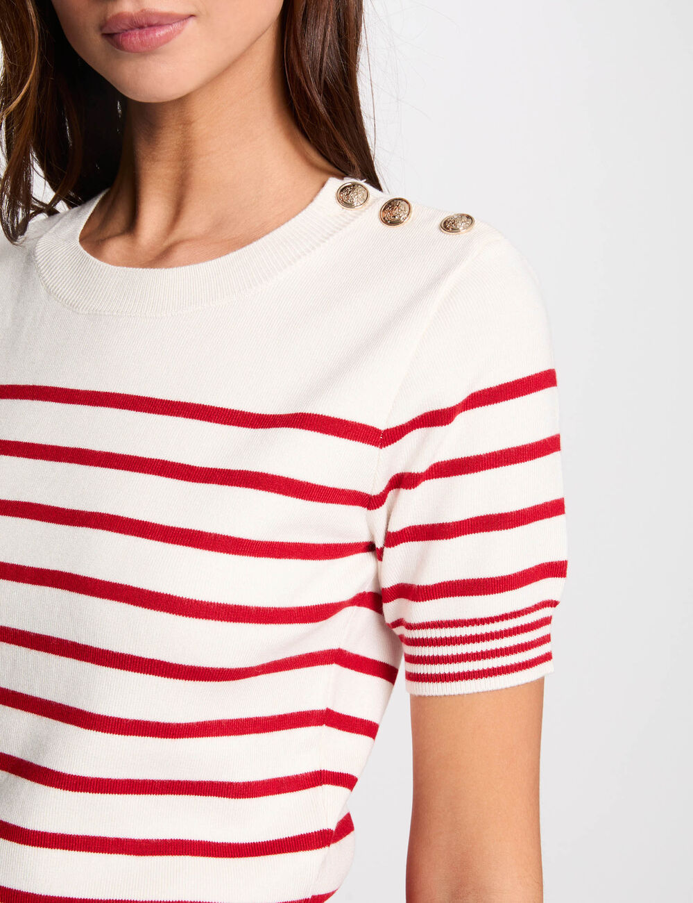 Jersey manga corta y rayas marfil mujer