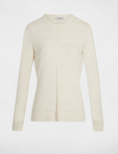 Jersey ajustado cuello redondo marfil mujer