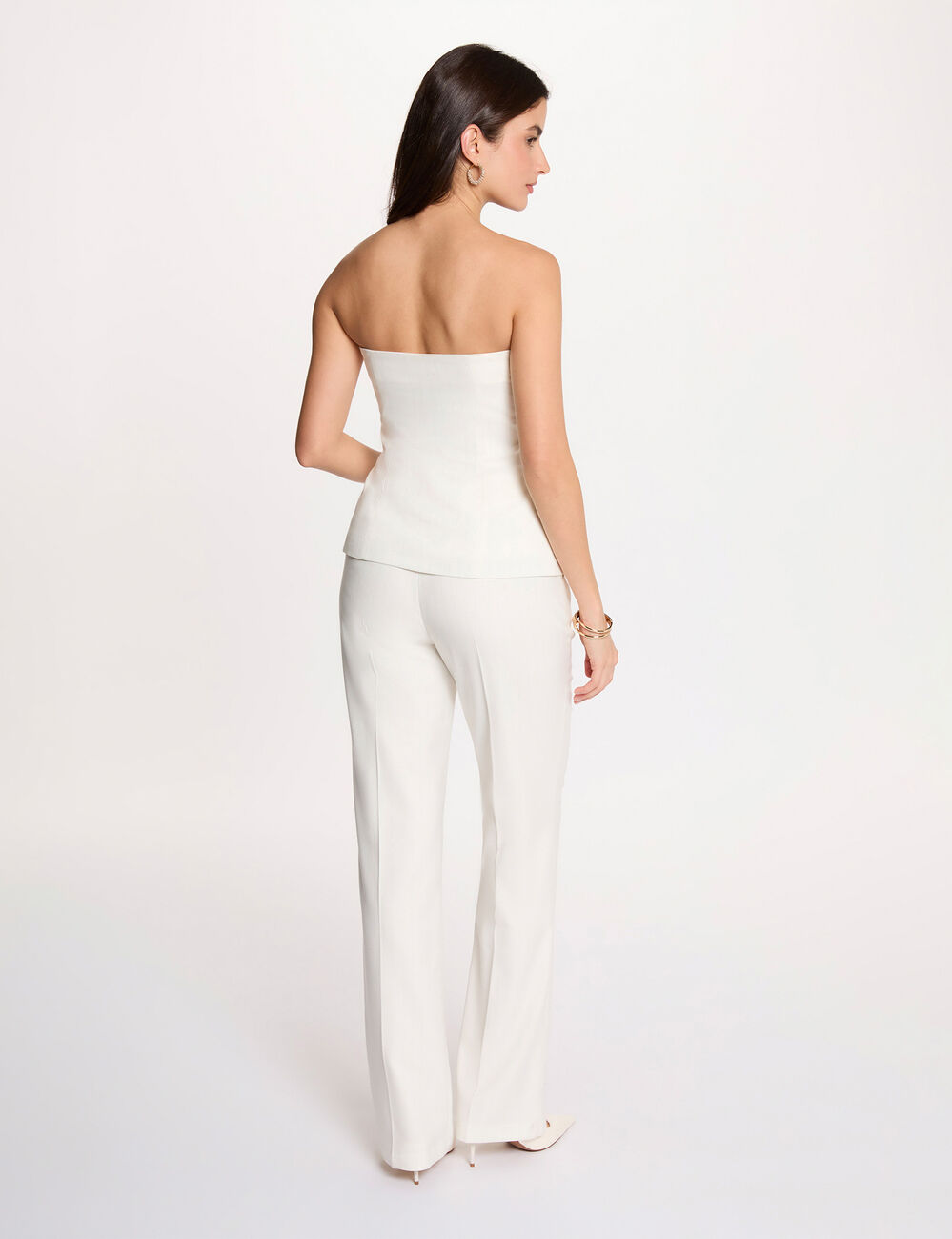 Pantal&oacute;n ancho de rayas finas blanco mujer