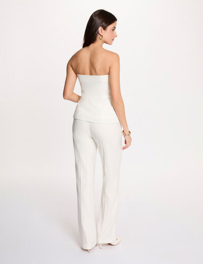 Pantal&oacute;n ancho de rayas finas blanco mujer