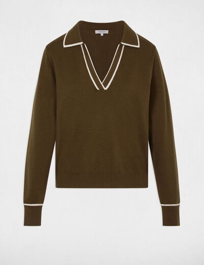 Jersey cuello polo verde caqui mujer
