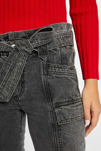 Vaquero cargo slim estilo corto gris moyen mujer