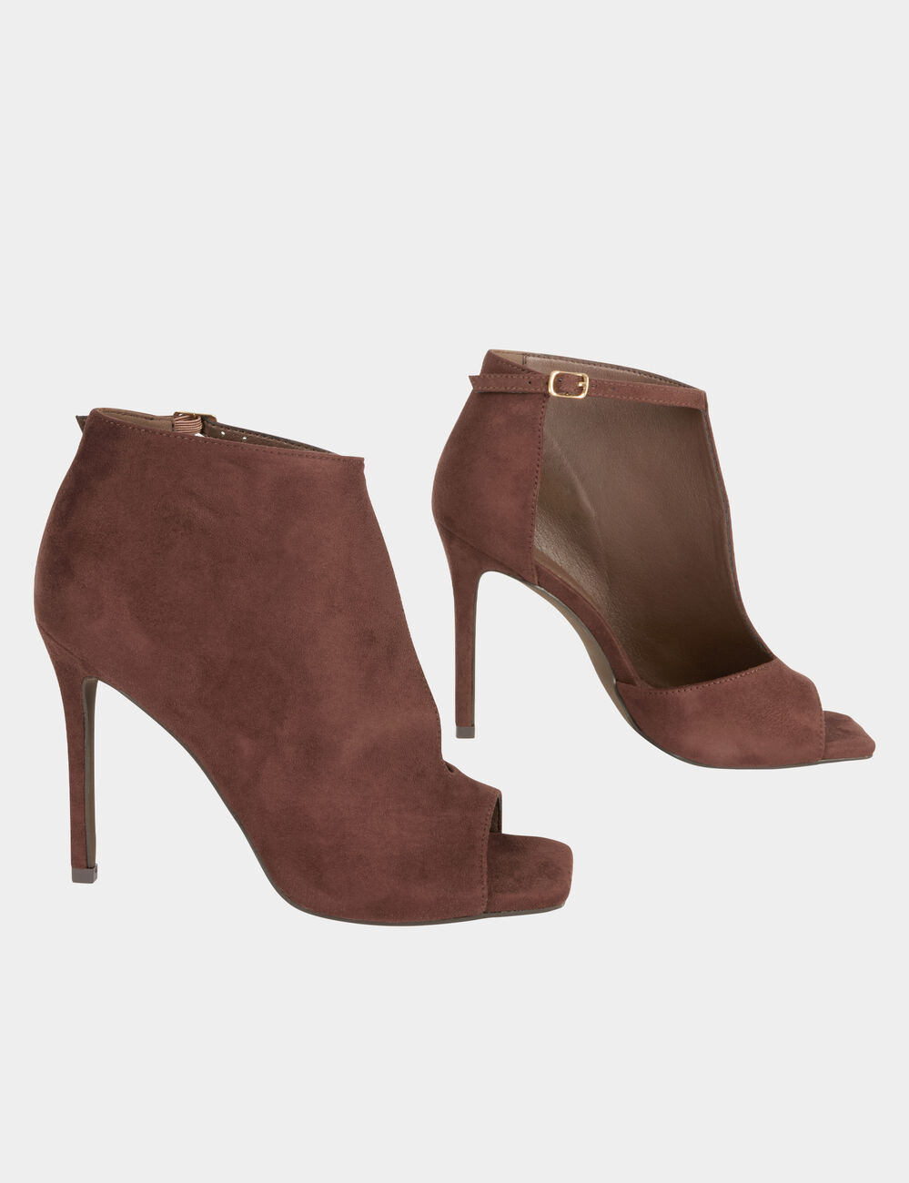 Sandalias medias descubiertas de tac&oacute;n marr&oacute;n oscuro mujer