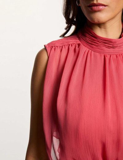 Vestido corto con cuello alto rosa envejecido mujer