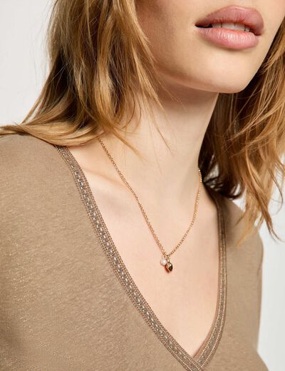 Camiseta con cuello en v con perlas topo mujer