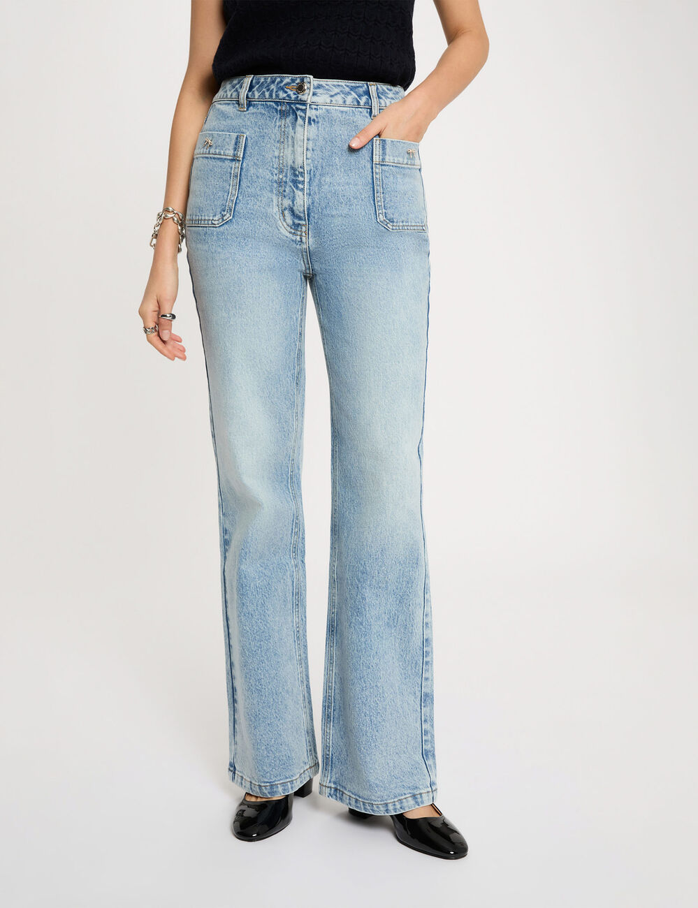 Vaqueros anchos de tiro alto denim doble stone mujer