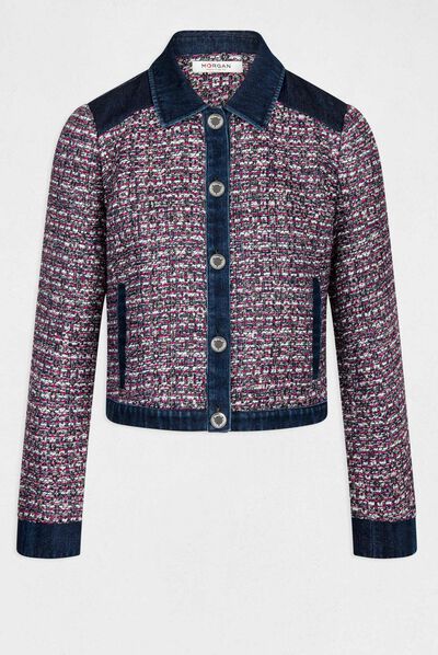 Chaqueta recta con detalles vaquero multico mujer