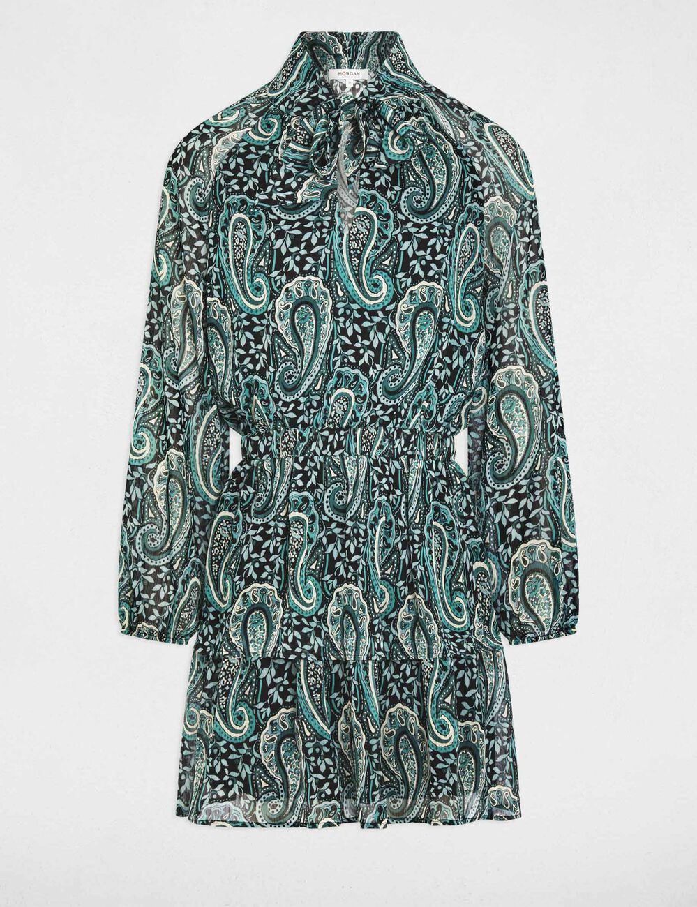 Vestido corto con cuello lavalli&egrave;re multicolor mujer
