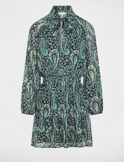 Vestido corto con cuello lavalli&egrave;re multicolor mujer