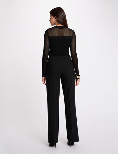 Jersey calado de cuello alto negro mujer