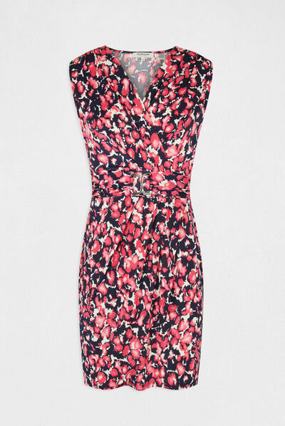 Vestido ajustado drapeado estampado rosa mujer